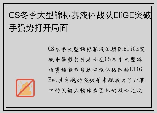 CS冬季大型锦标赛液体战队EliGE突破手强势打开局面